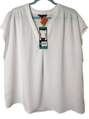 Banana Republic White V-Neck Cap Sleeve Blouse